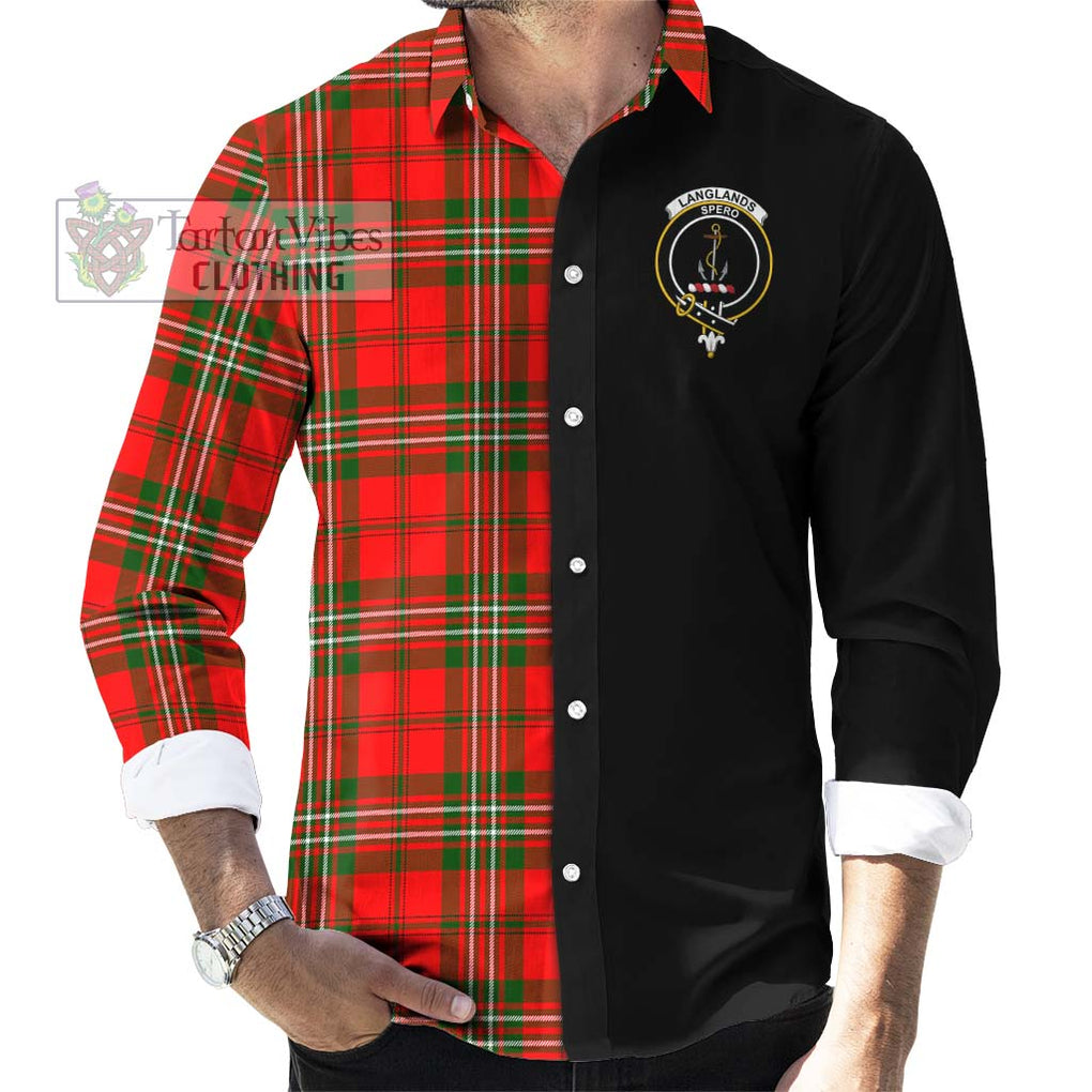 Langlands Tartan Long Sleeve Button Shirt with Family Crest and Half Of Me Style - Tartanvibesclothing Shop