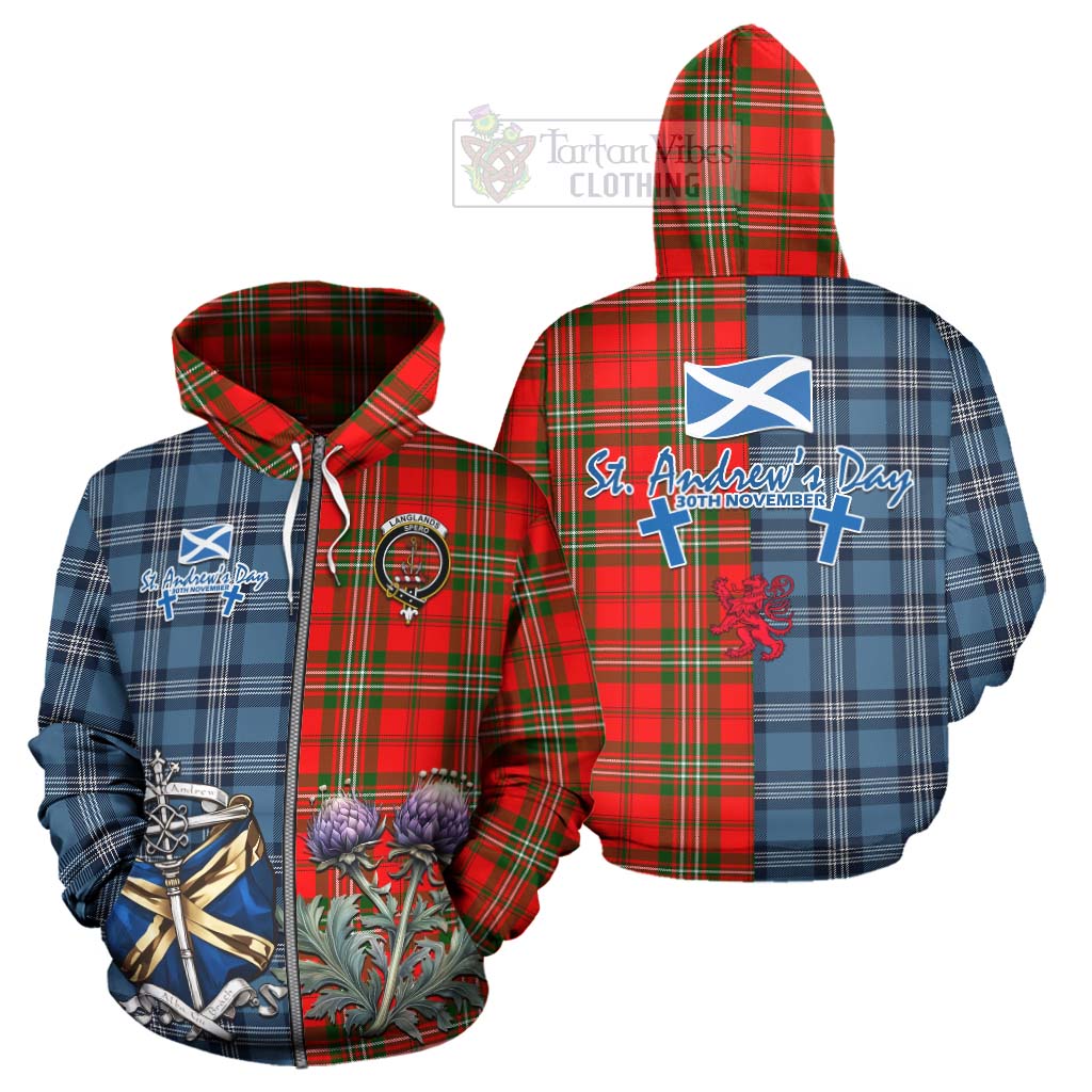 Tartan Vibes Clothing Langlands Tartan Hoodie Happy St. Andrew's Day Half Tartan Style