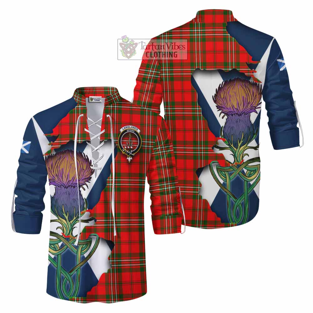 Langlands Tartan Family Crest Ghillie Kilt Shirt Scottish Thistle Celtic Inspired - Tartan Vibes Clothing