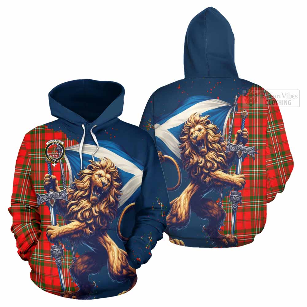 Tartan Vibes Clothing Langlands Tartan Family Crest Hoodie with Scottish Majestic Lion