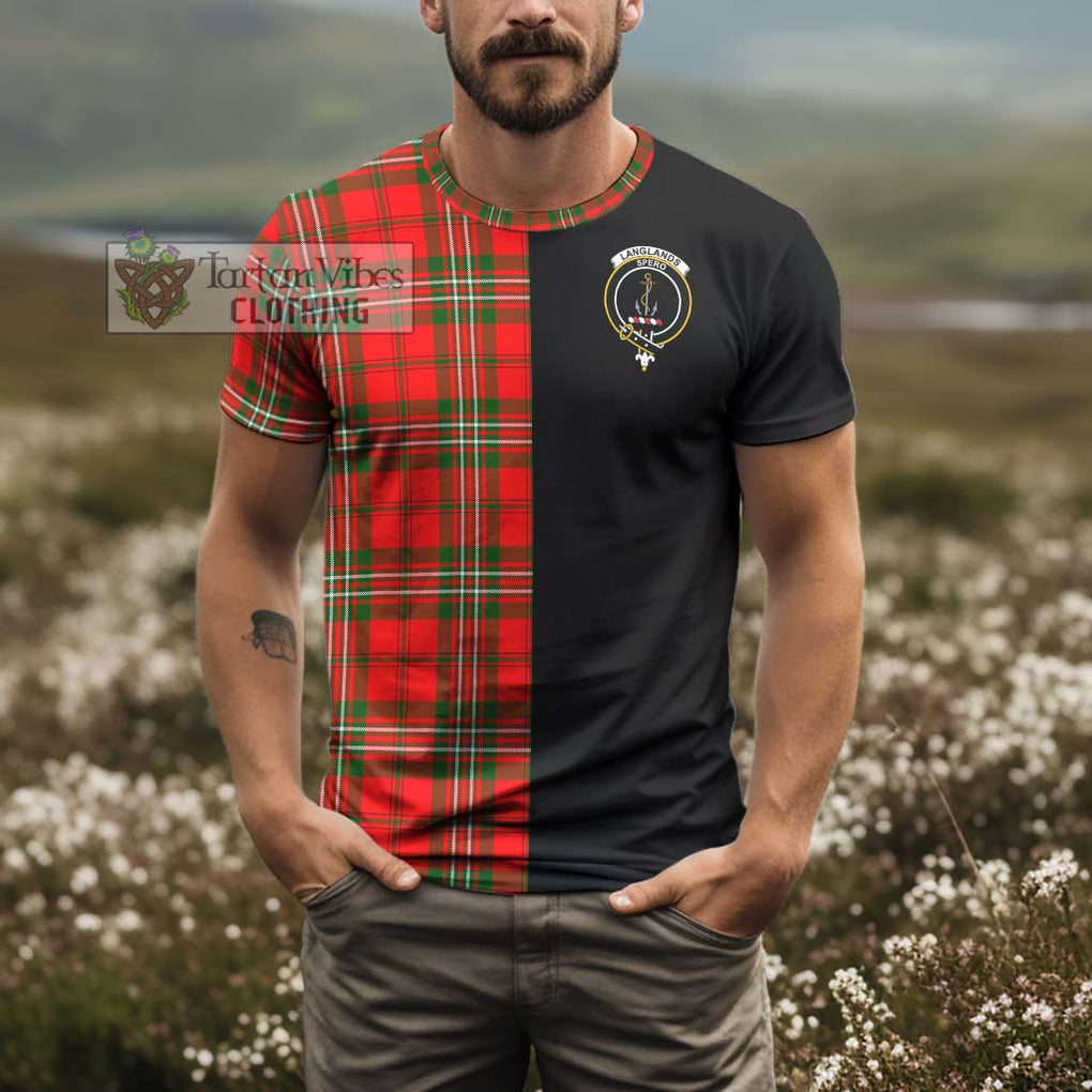 Langlands Tartan T-Shirt with Family Crest and Half Of Me Style - Tartanvibesclothing Shop