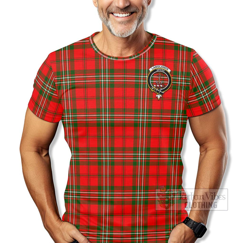 Tartan Vibes Clothing Langlands Tartan T-Shirt with Family Crest Celtic Skull Style