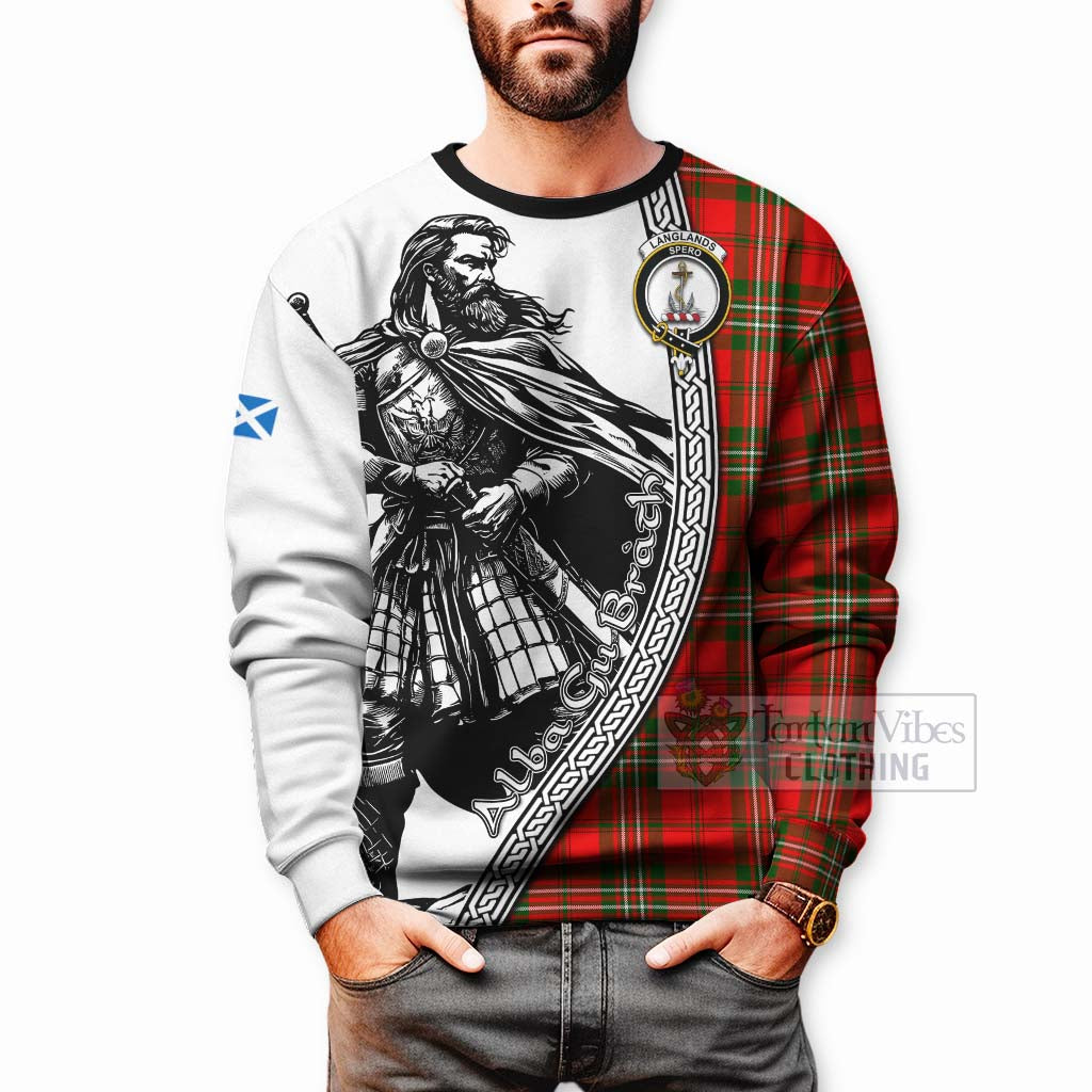 Tartan Vibes Clothing Langlands Tartan Clan Crest Sweatshirt with Highlander Warrior Celtic Style