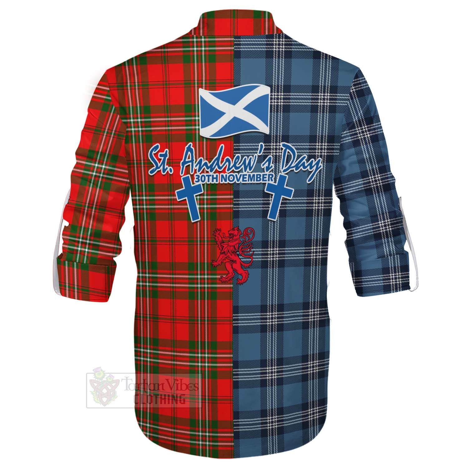 Tartan Vibes Clothing Langlands Tartan Ghillie Kilt Shirt Happy St. Andrew's Day Half Tartan Style