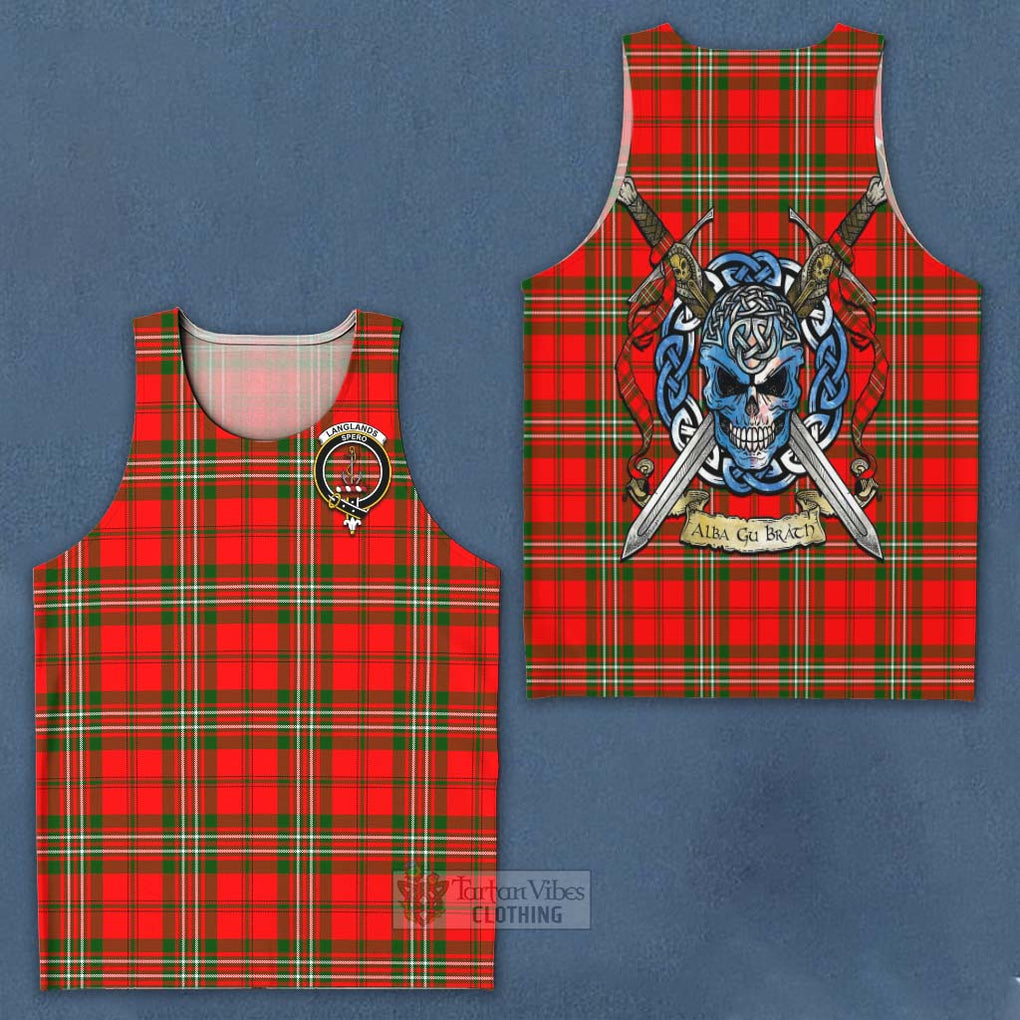 Tartan Vibes Clothing Langlands Tartan Men's Tank Top with Family Crest Celtic Skull Style