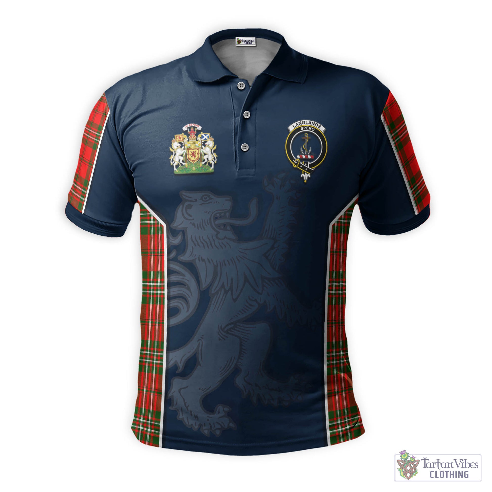 Tartan Vibes Clothing Langlands Tartan Men's Polo Shirt with Family Crest and Lion Rampant Vibes Sport Style