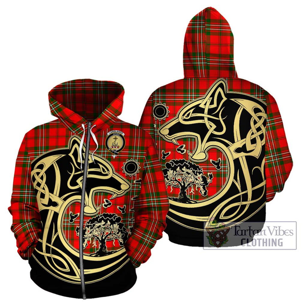 Langlands Tartan Hoodie with Family Crest Celtic Wolf Style - Tartan Vibes Clothing