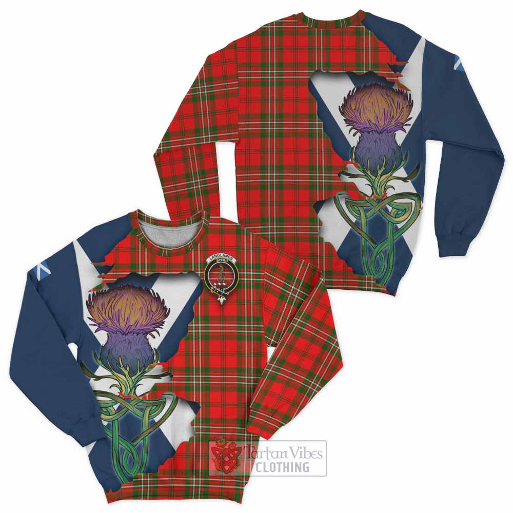 Langlands Tartan Family Crest Sweatshirt Scottish Thistle Celtic Inspired - Tartan Vibes Clothing