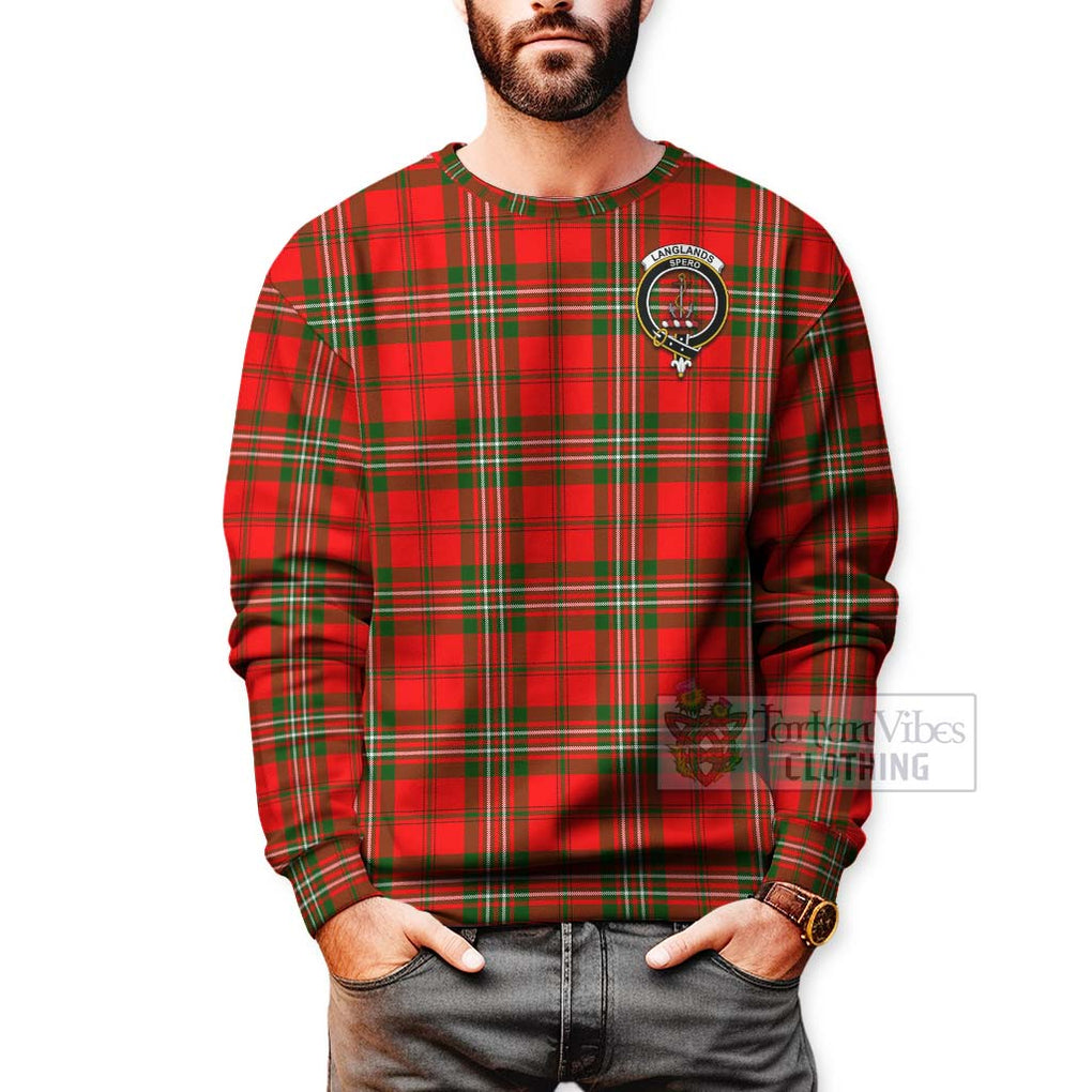 Tartan Vibes Clothing Langlands Tartan Sweatshirt with Family Crest and Bearded Skull Holding Bottles of Whiskey