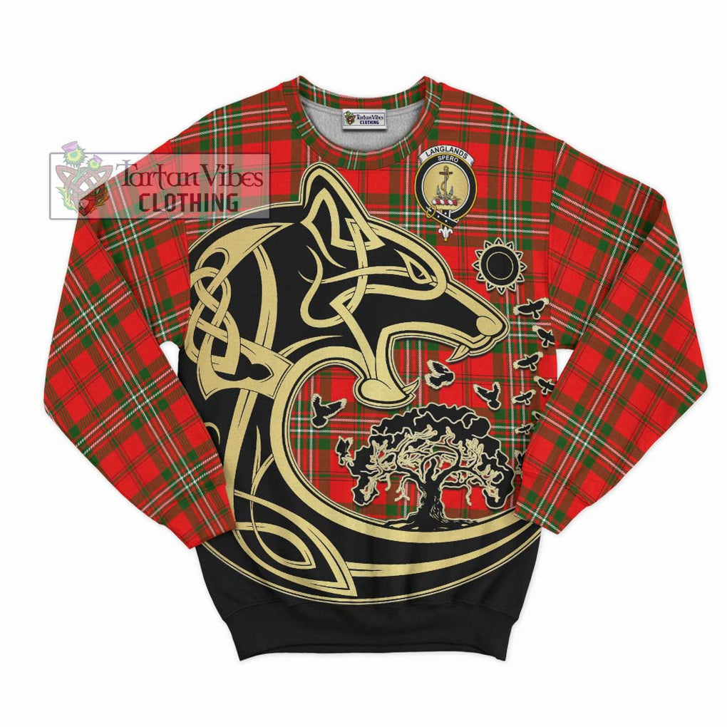 Langlands Tartan Sweatshirt with Family Crest Celtic Wolf Style - Tartan Vibes Clothing