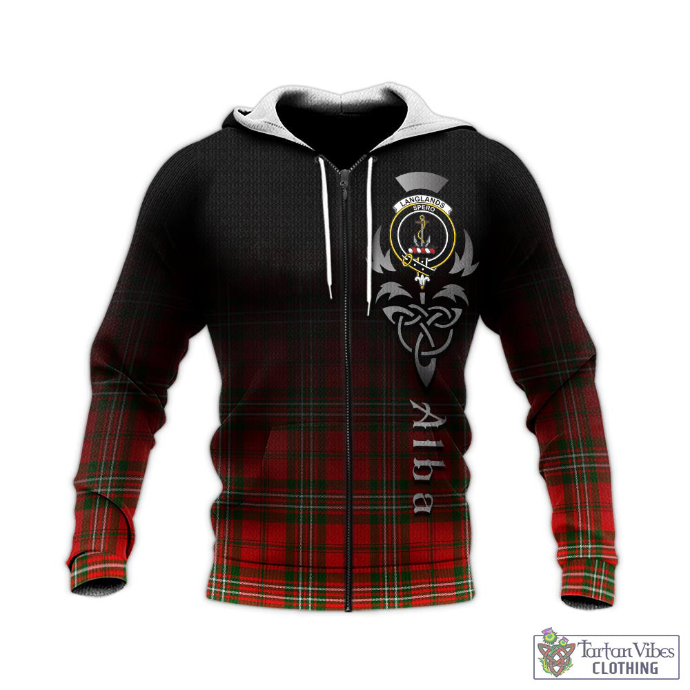 Tartan Vibes Clothing Langlands Tartan Knitted Hoodie Featuring Alba Gu Brath Family Crest Celtic Inspired