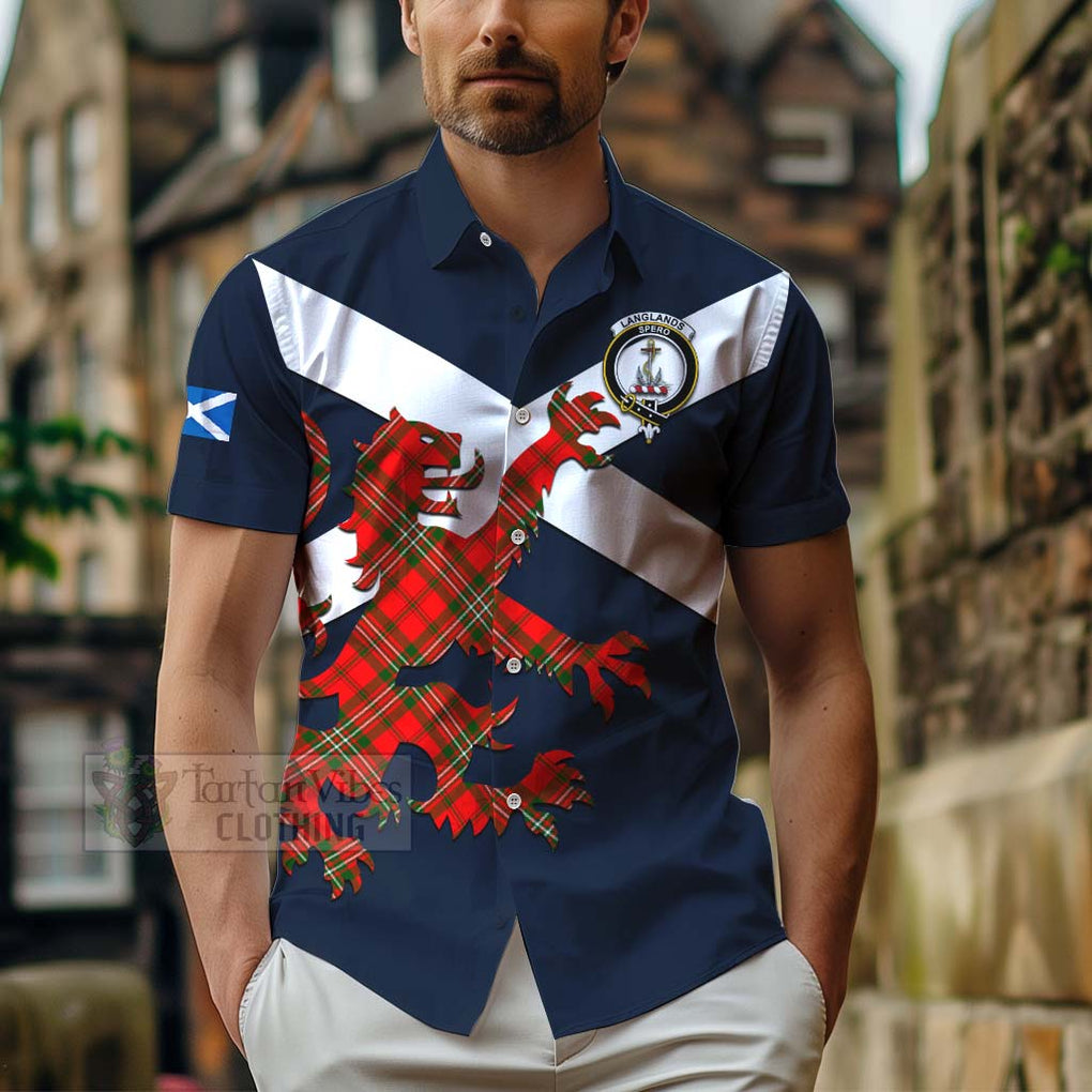 Tartan Vibes Clothing Langlands Tartan Lion Rampant Short Sleeve Button Shirt – Proudly Display Your Heritage with Alba Gu Brath and Clan Name