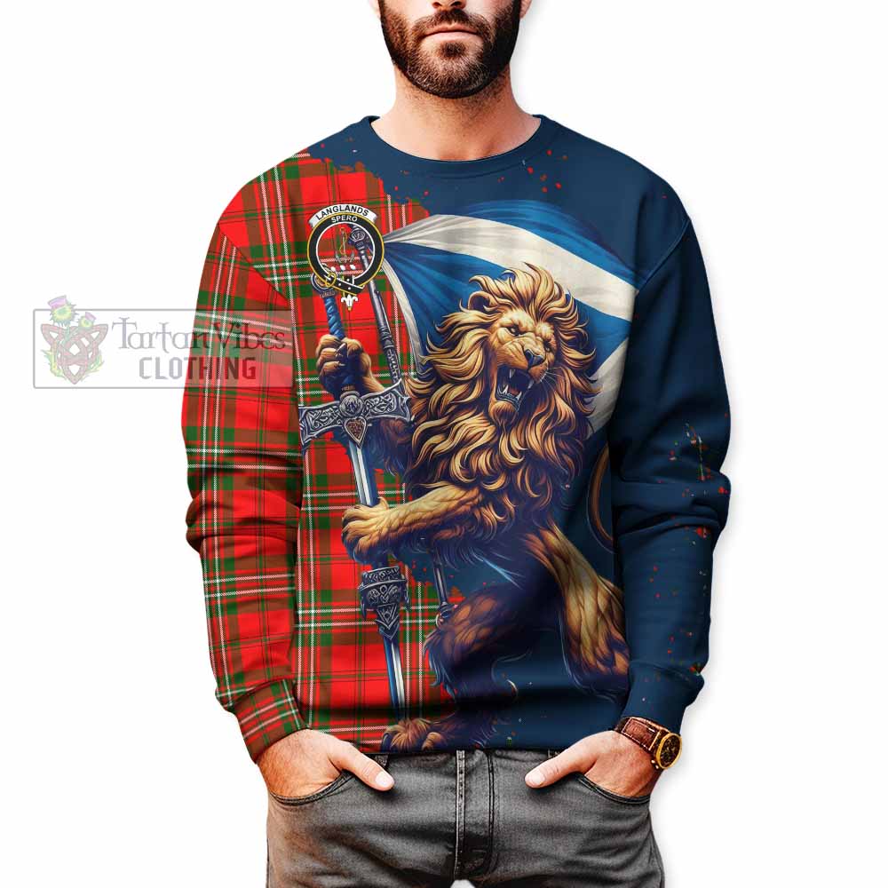 Tartan Vibes Clothing Langlands Tartan Family Crest Sweatshirt with Scottish Majestic Lion