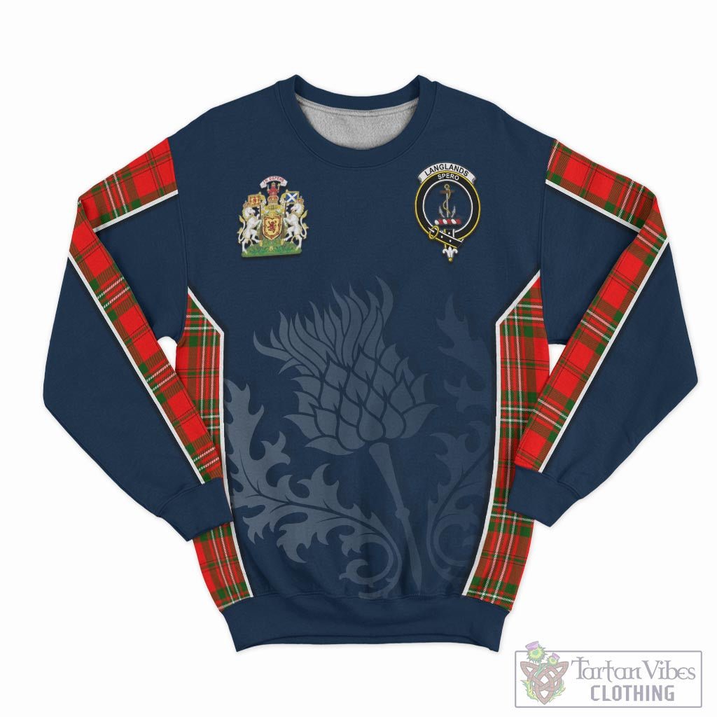 Tartan Vibes Clothing Langlands Tartan Sweatshirt with Family Crest and Scottish Thistle Vibes Sport Style