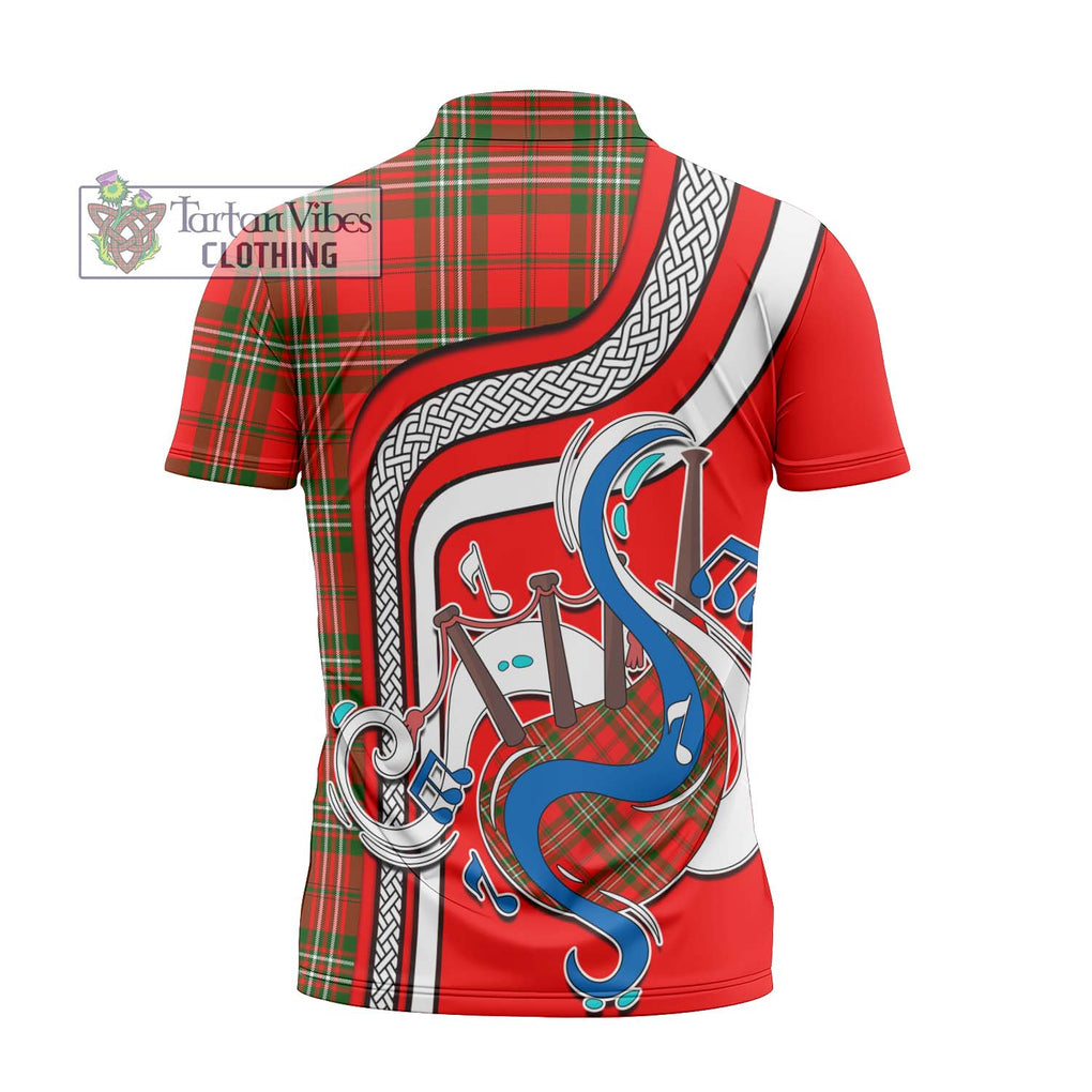 Langlands Tartan Zipper Polo Shirt with Epic Bagpipe Style - Tartanvibesclothing Shop