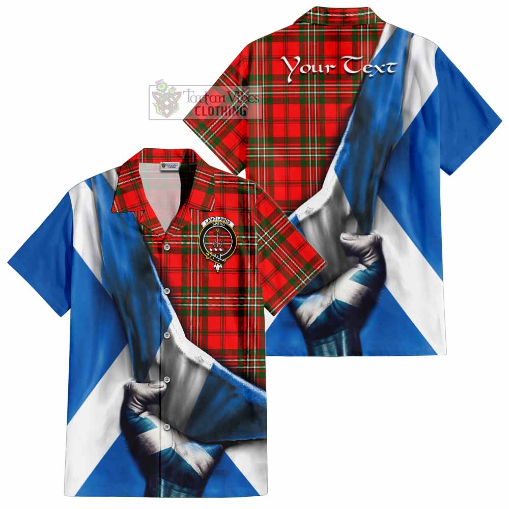 Tartan Vibes Clothing Langlands Tartan Short Sleeve Button Shirt with Family Crest Scotland Patriotic Style