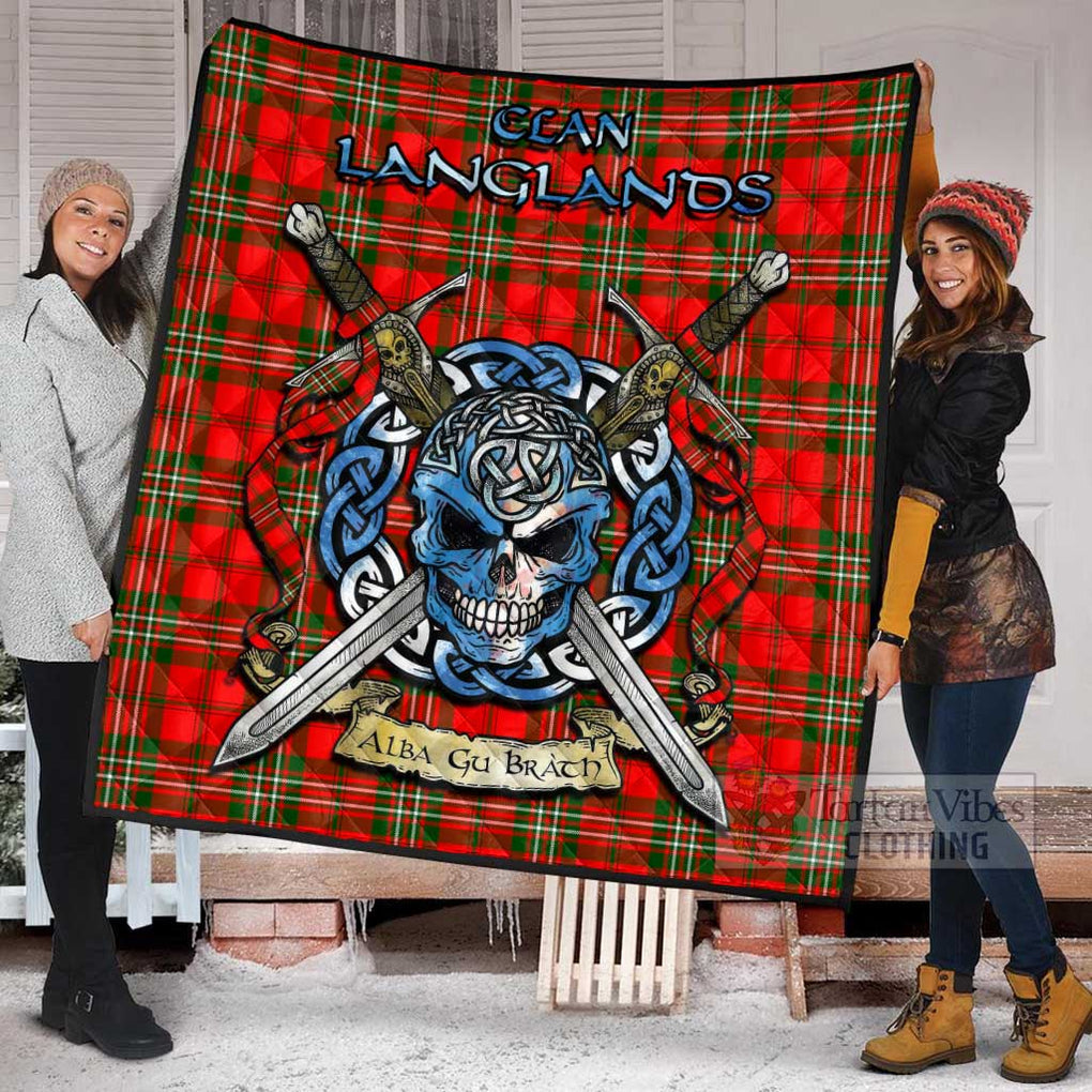 Tartan Vibes Clothing Langlands Tartan Quilt with Celtic Skull Alba Gu Brath Style