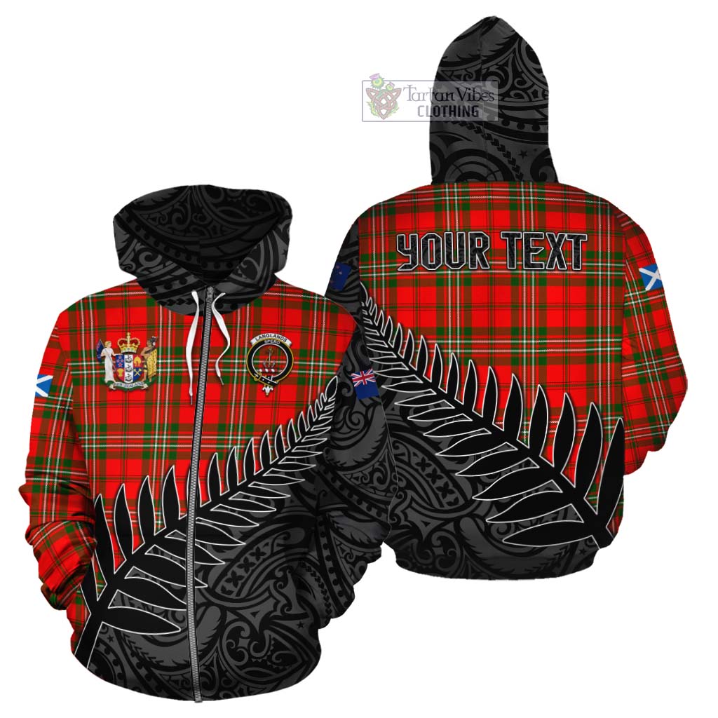 Tartan Vibes Clothing Langlands Crest Tartan Cotton Hoodie with New Zealand Silver Fern Half Style