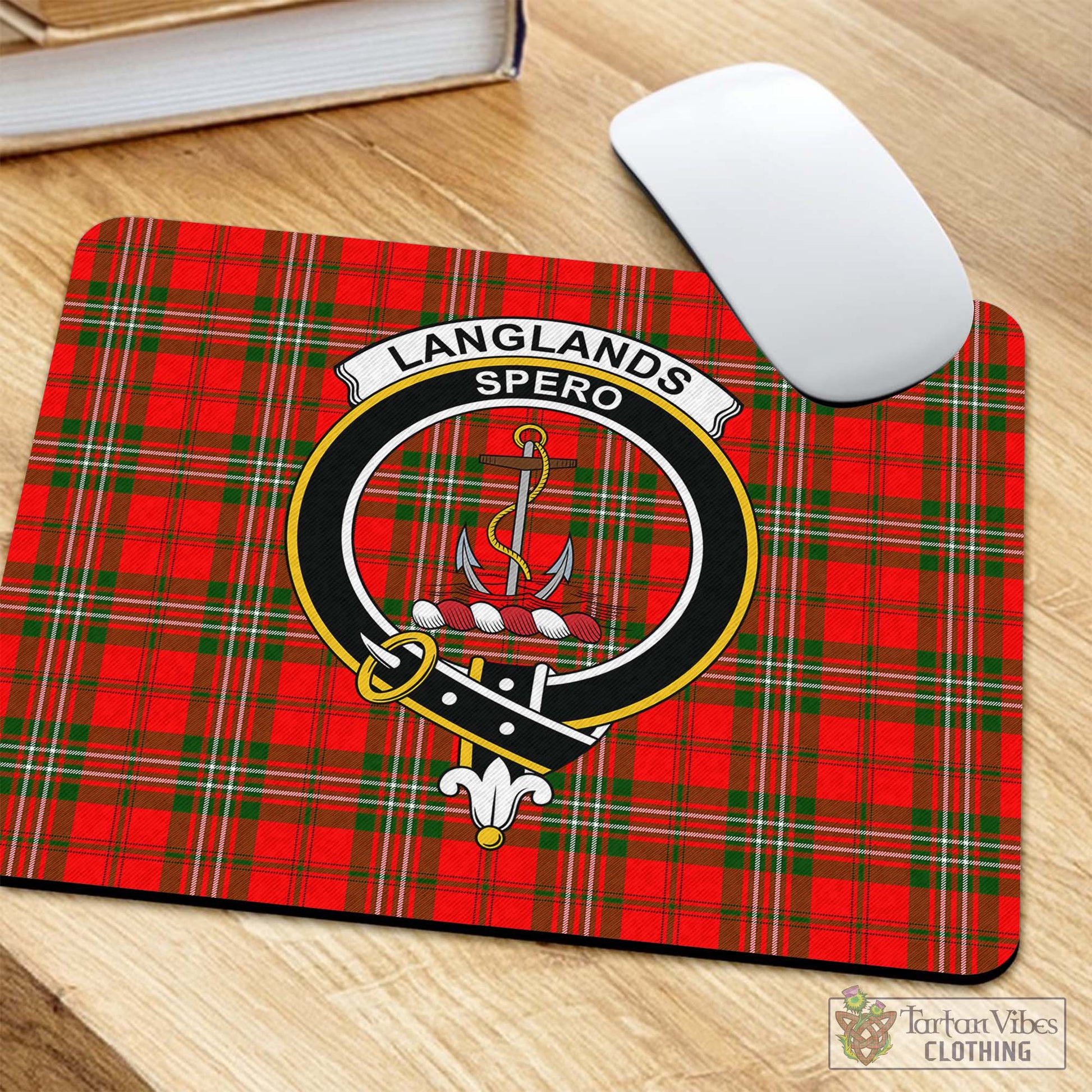 Tartan Vibes Clothing Langlands Tartan Mouse Pad with Family Crest