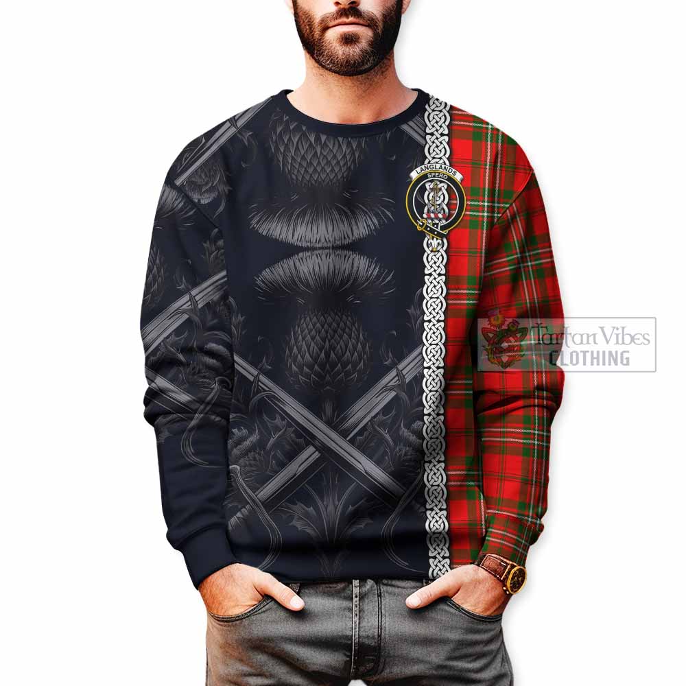 Tartan Vibes Clothing Langlands Tartan Sweatshirt with Family Crest Cross Sword Thistle Celtic Vibes