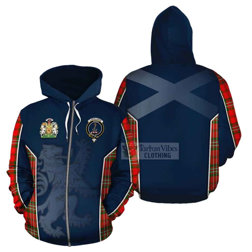 Tartan Vibes Clothing Langlands Tartan Cotton Hoodie with Family Crest and Lion Rampant Vibes Sport Style