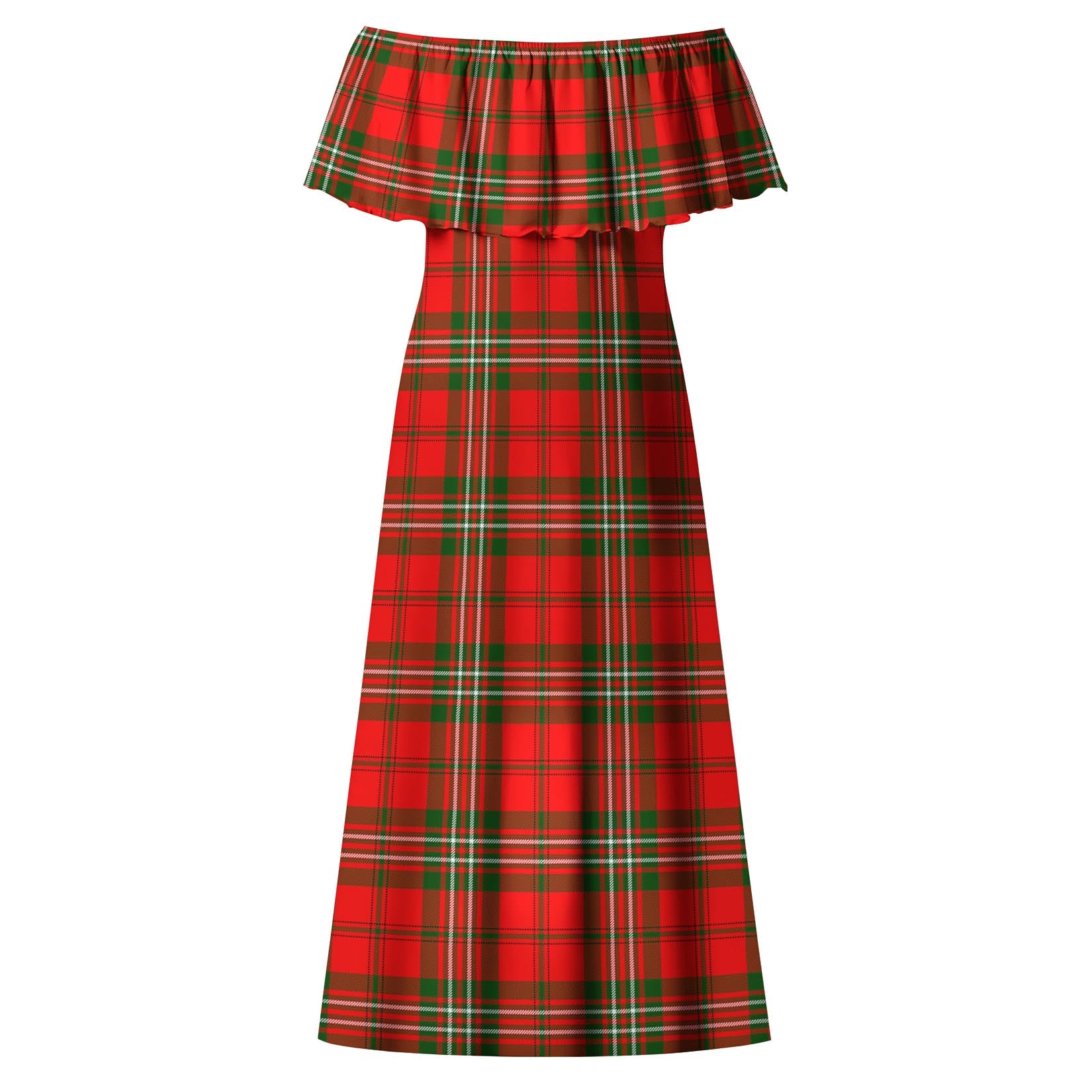 Langlands Tartan Off Shoulder Long Dress - Tartanvibesclothing