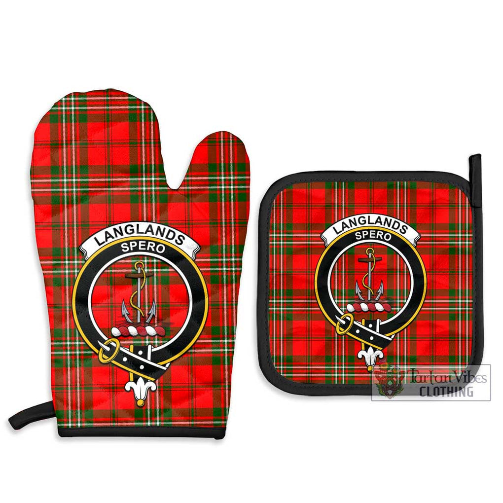 Langlands Tartan Combo Oven Mitt & Pot-Holder with Family Crest Combo 1 Oven Mitt & 2 Pot-Holder Black - Tartan Vibes Clothing