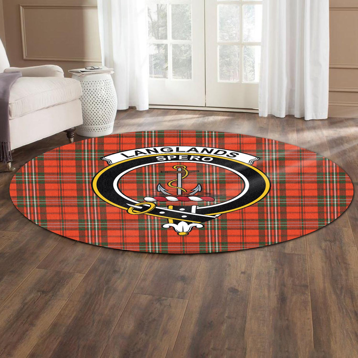 Langlands Tartan Round Rug with Family Crest - Tartan Vibes Clothing