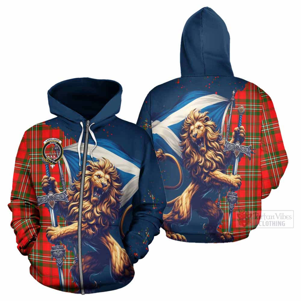 Tartan Vibes Clothing Langlands Tartan Family Crest Hoodie with Scottish Majestic Lion