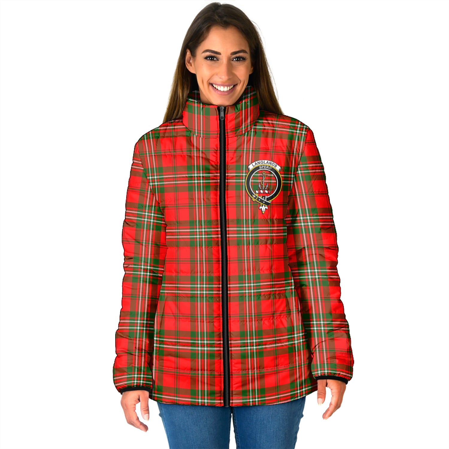 Langlands Tartan Padded Jacket with Family Crest - Tartan Vibes Clothing