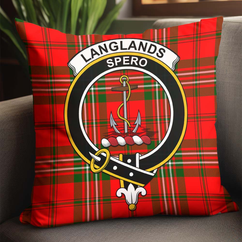 Langlands Tartan Pillow Cover with Family Crest - Tartanvibesclothing