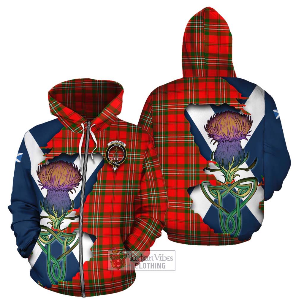 Langlands Tartan Family Crest Cotton Hoodie Scottish Thistle Celtic Inspired Zip Hoodie - Tartan Vibes Clothing