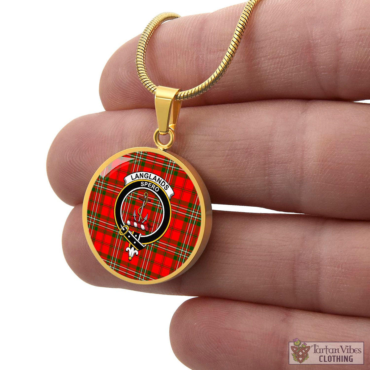Langlands Tartan Circle Necklace with Family Crest - Tartan Vibes Clothing