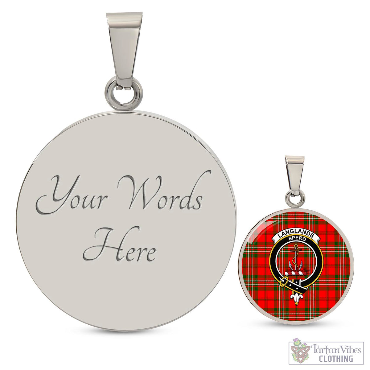 Langlands Tartan Circle Necklace with Family Crest Luxury Necklace (Silver) Yes - Tartan Vibes Clothing