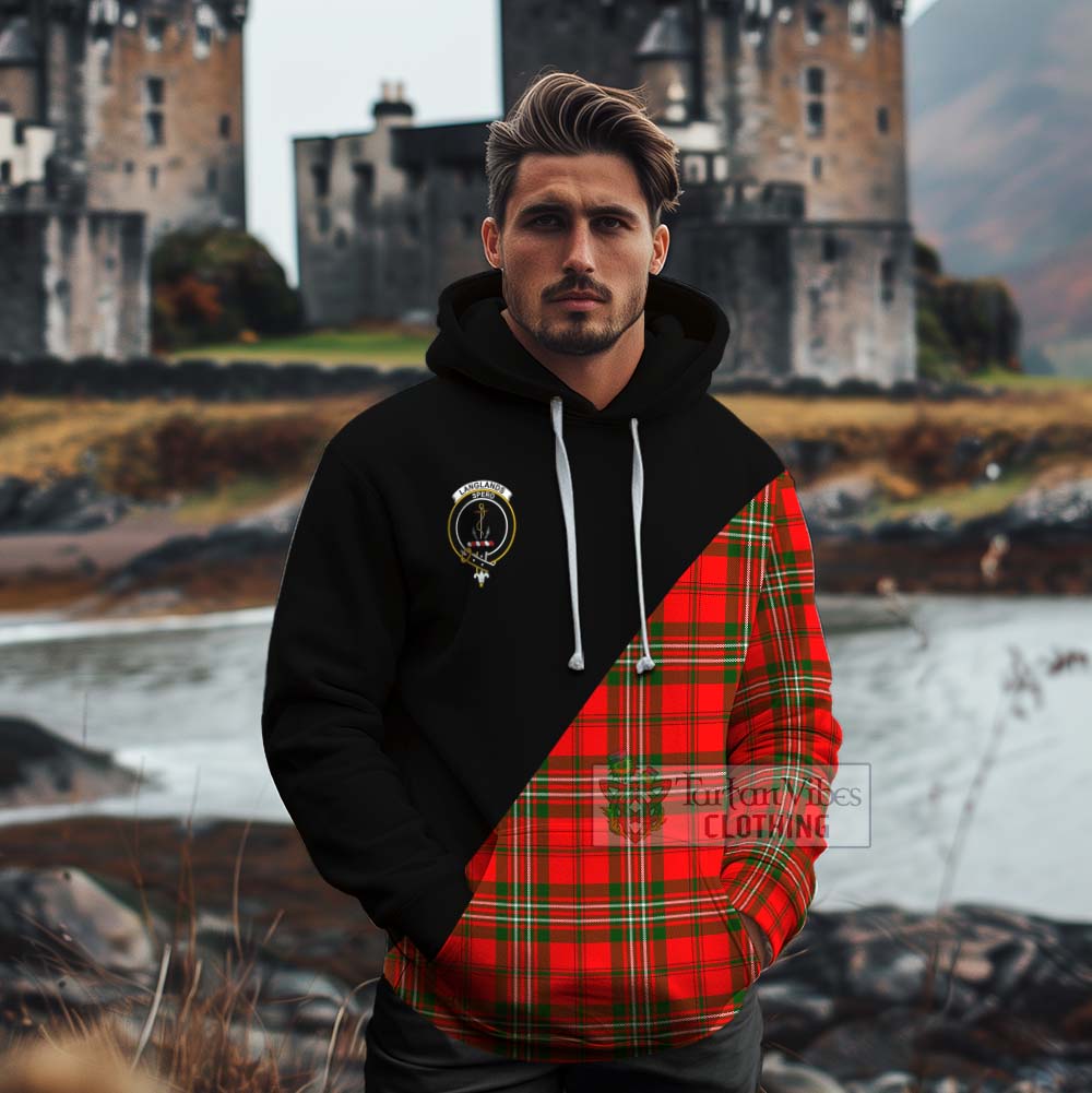 Tartan Vibes Clothing Langlands Tartan Cotton Hoodie with Family Crest and Military Logo Style