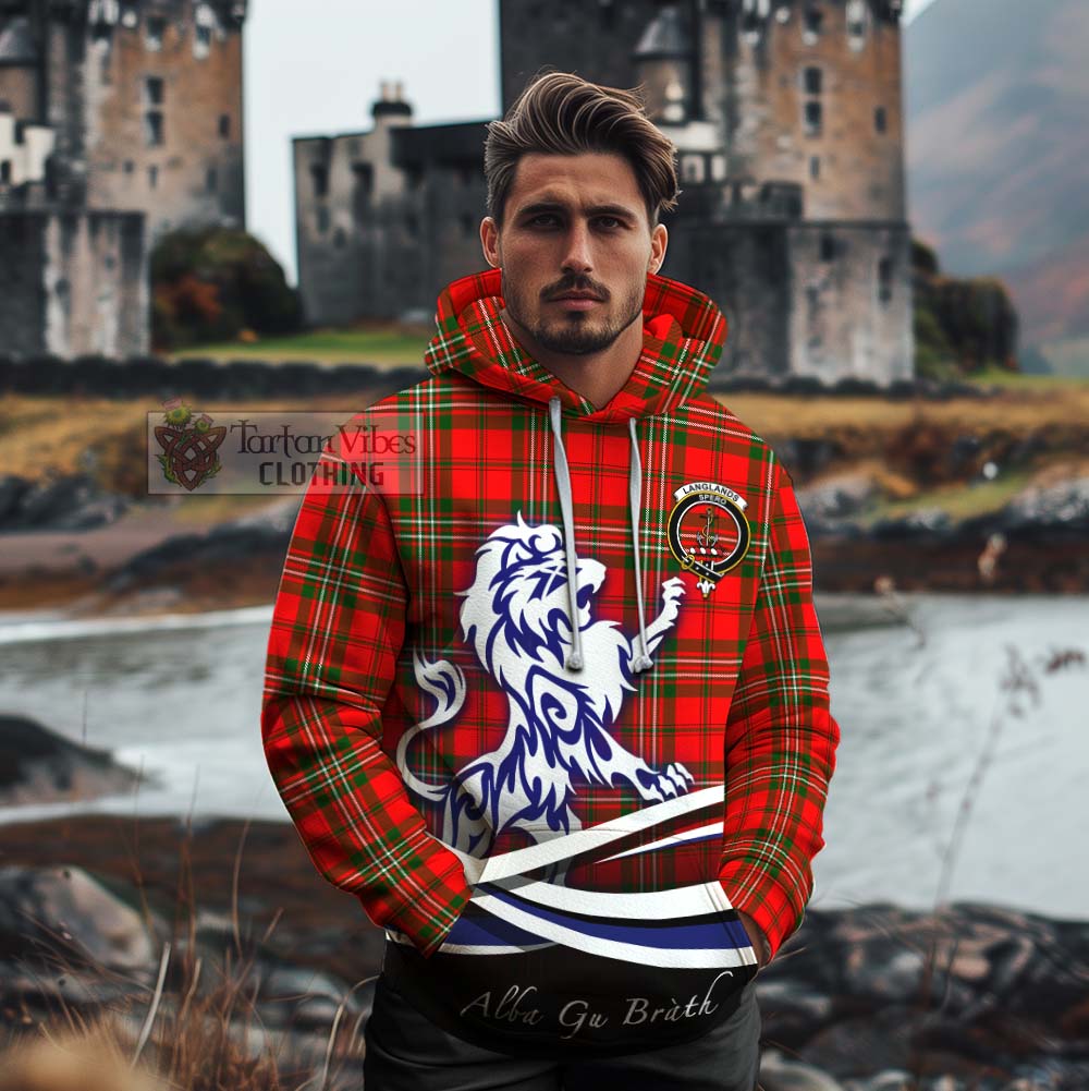 Tartan Vibes Clothing Langlands Tartan Cotton Hoodie with Alba Gu Brath Regal Lion Emblem