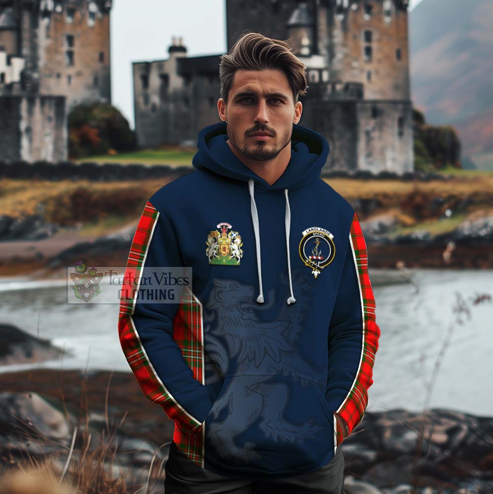 Tartan Vibes Clothing Langlands Tartan Cotton Hoodie with Family Crest and Lion Rampant Vibes Sport Style