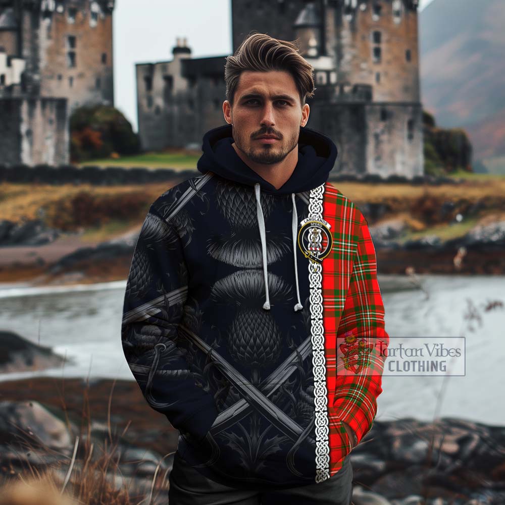 Tartan Vibes Clothing Langlands Tartan Cotton Hoodie with Family Crest Cross Sword Thistle Celtic Vibes