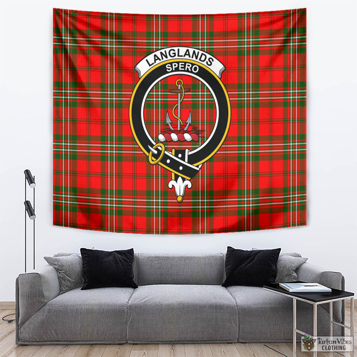 Tartan Vibes Clothing Langlands Tartan Tapestry Wall Hanging and Home Decor for Room with Family Crest