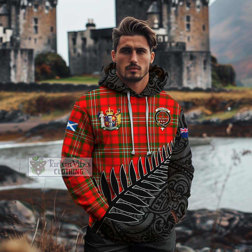 Tartan Vibes Clothing Langlands Crest Tartan Cotton Hoodie with New Zealand Silver Fern Half Style