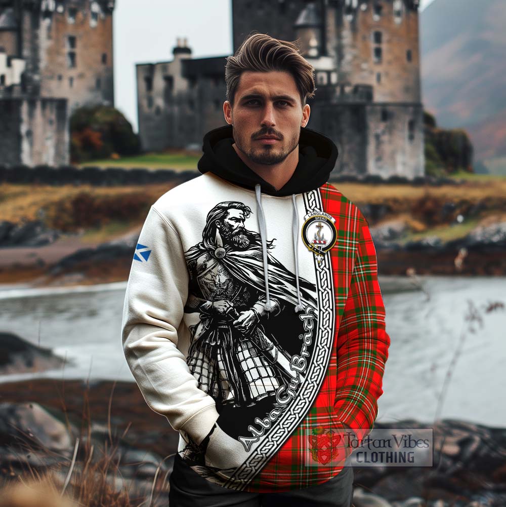 Tartan Vibes Clothing Langlands Tartan Clan Crest Cotton Hoodie with Highlander Warrior Celtic Style