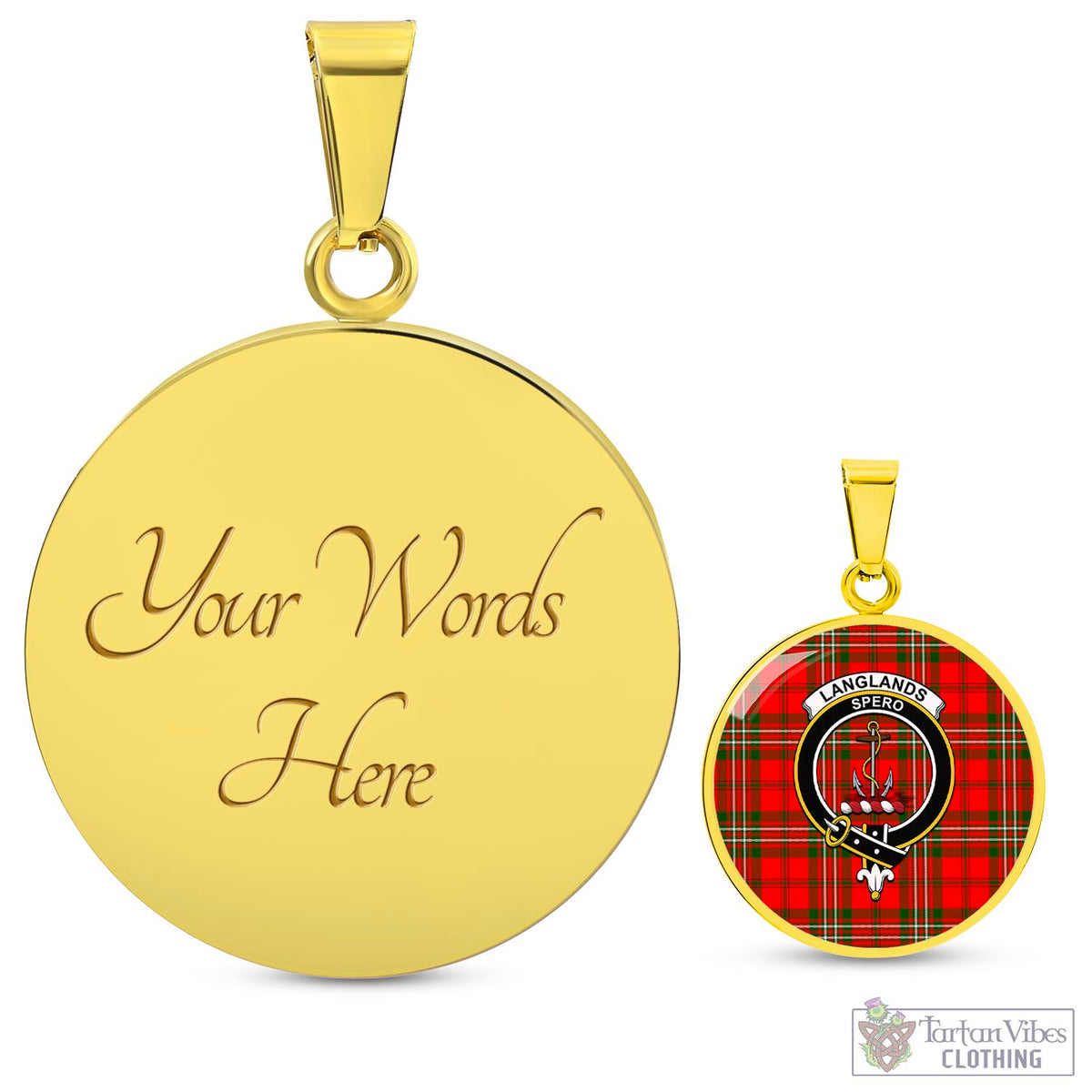 Langlands Tartan Circle Necklace with Family Crest Luxury Necklace (Gold) Yes - Tartan Vibes Clothing