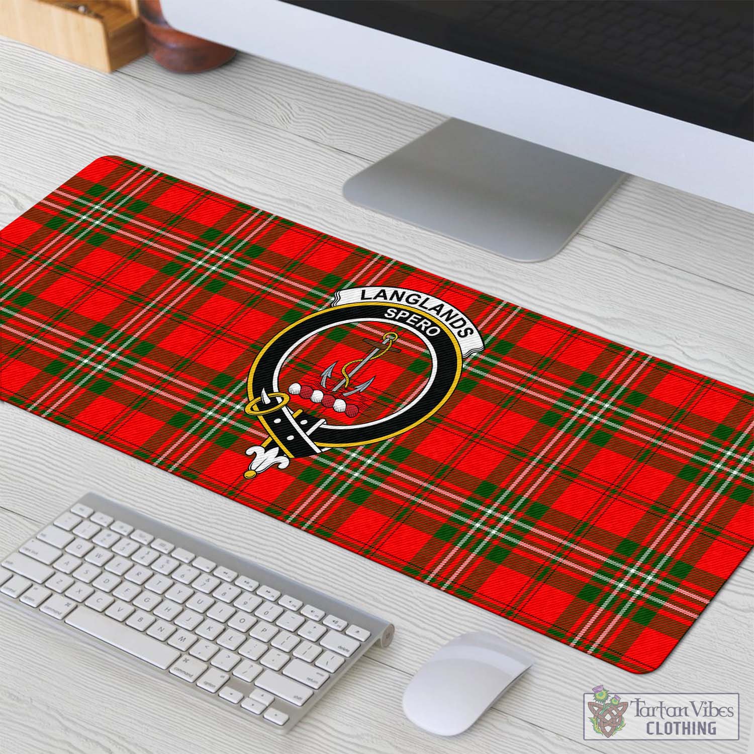 Tartan Vibes Clothing Langlands Tartan Mouse Pad with Family Crest