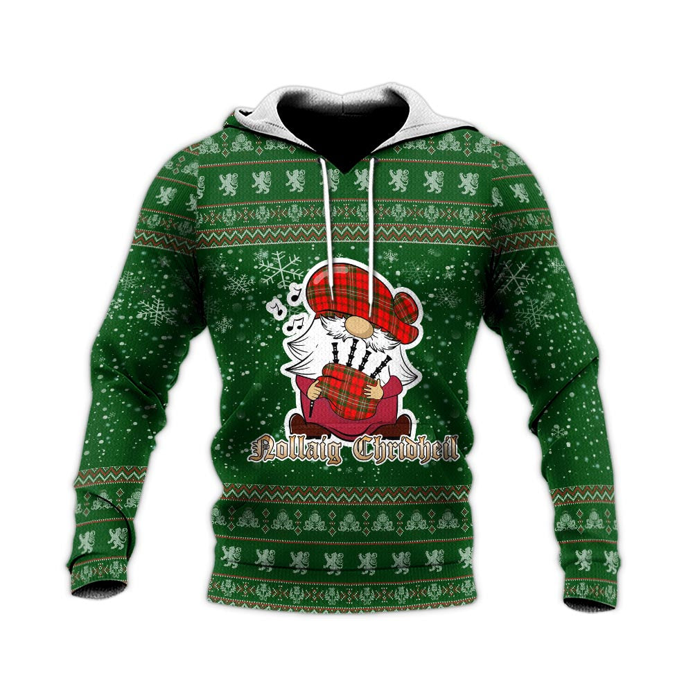 Langlands Clan Christmas Knitted Hoodie with Funny Gnome Playing Bagpipes - Tartanvibesclothing