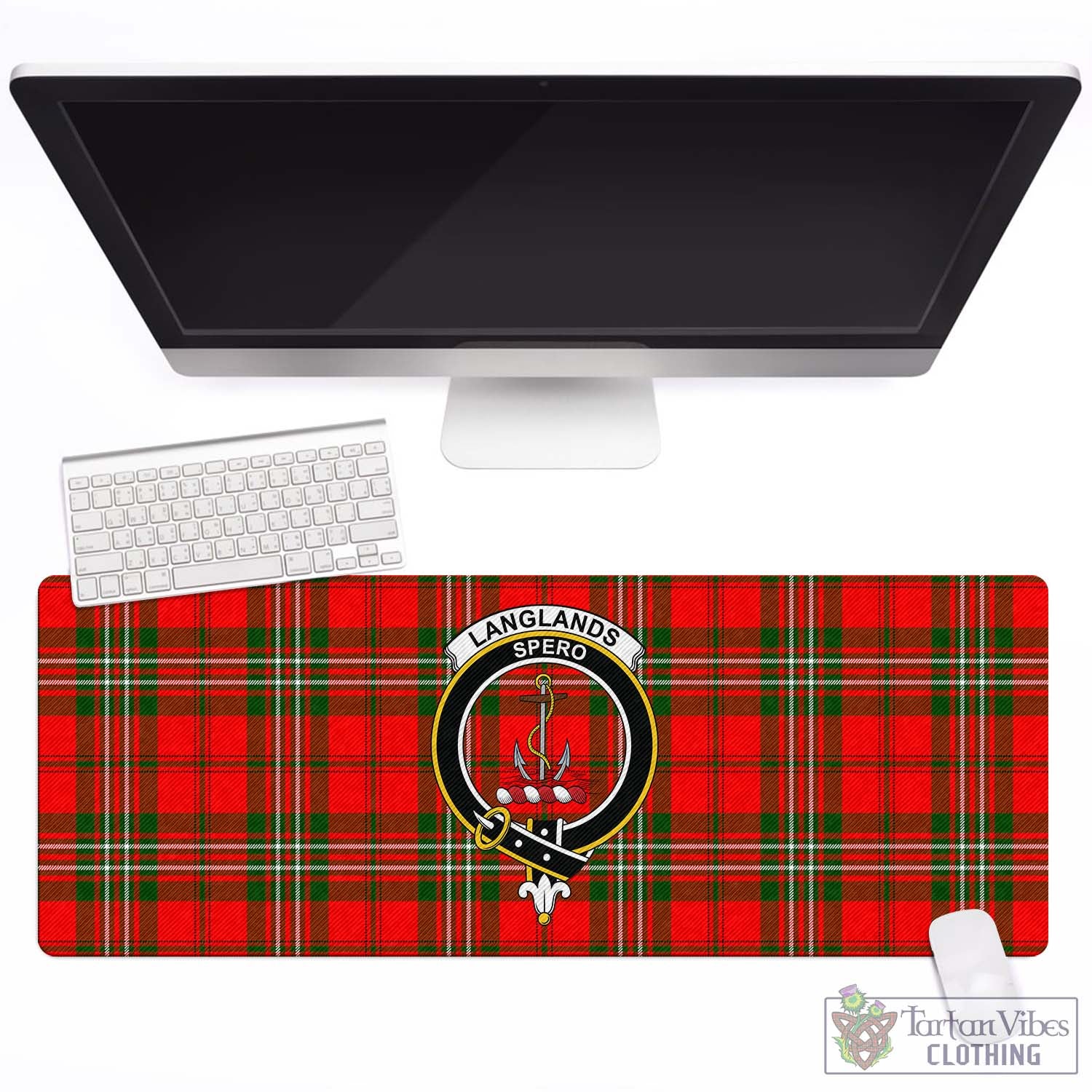 Tartan Vibes Clothing Langlands Tartan Mouse Pad with Family Crest