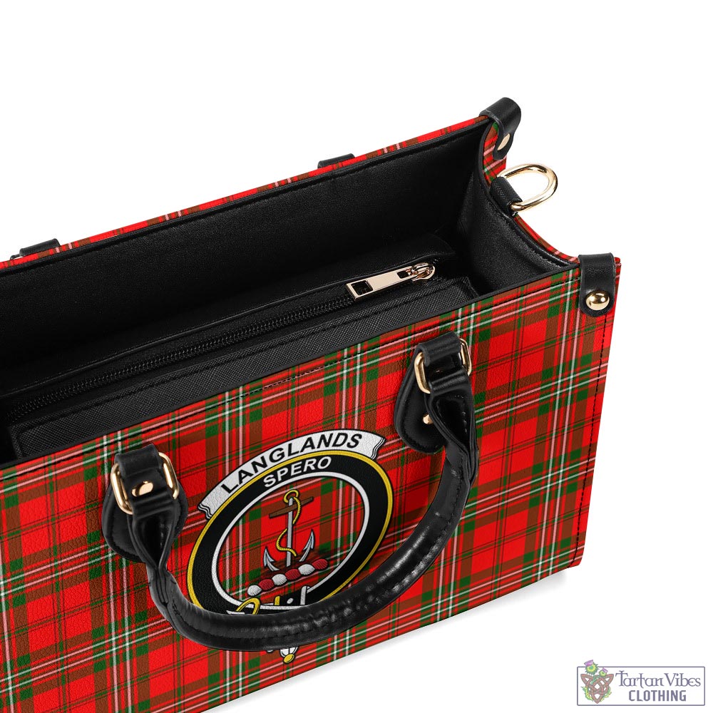 Tartan Vibes Clothing Langlands Tartan Luxury Leather Handbags with Family Crest