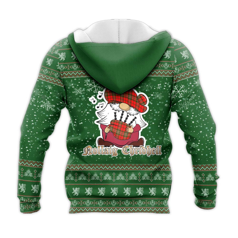 Langlands Clan Christmas Knitted Hoodie with Funny Gnome Playing Bagpipes - Tartanvibesclothing