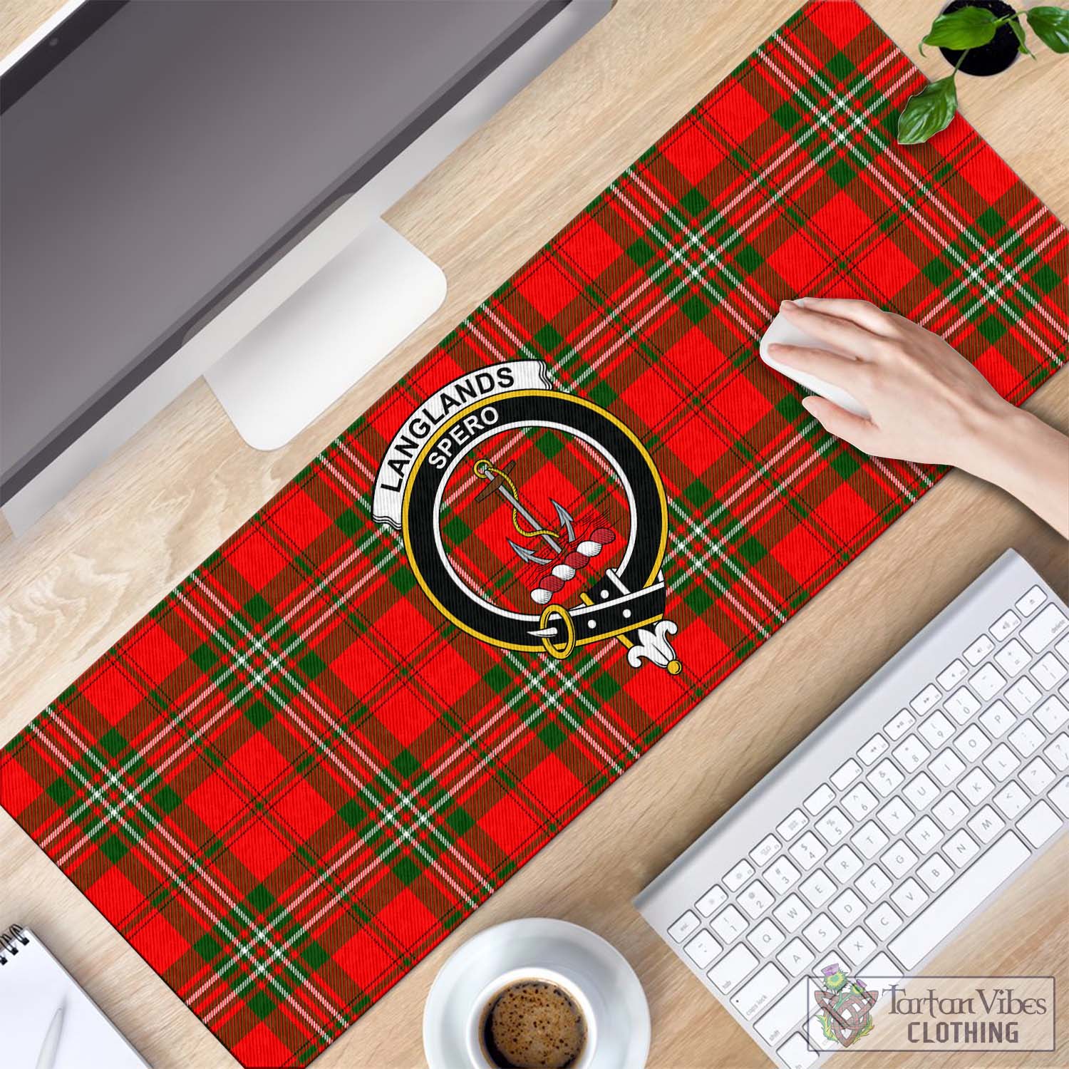 Tartan Vibes Clothing Langlands Tartan Mouse Pad with Family Crest