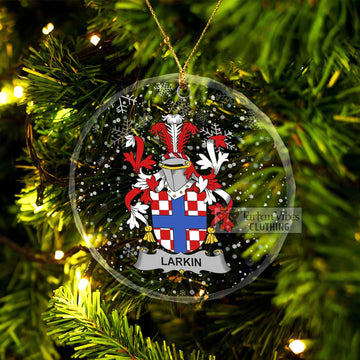 Larkin Irish Clan Christmas Glass Ornament with Coat of Arms Transparent Glass Circle - 2D-tartanvibesclothing