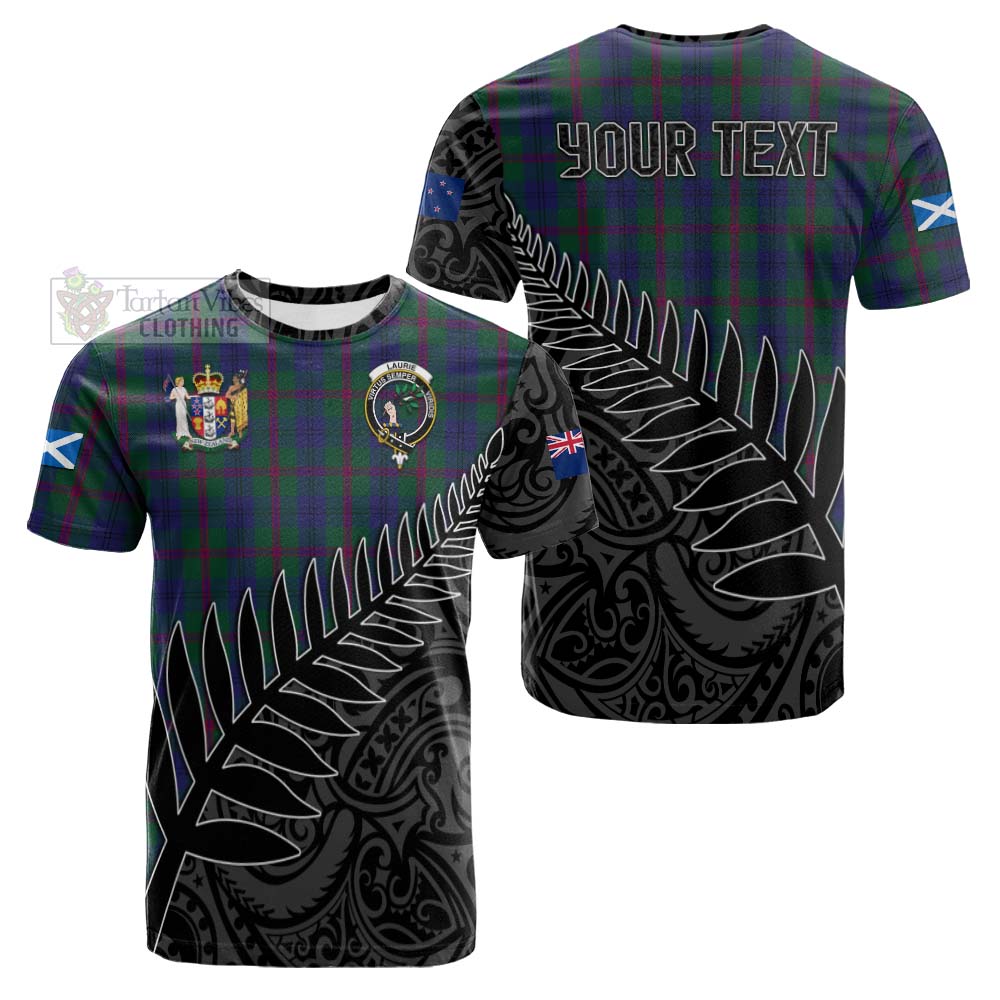 Tartan Vibes Clothing Laurie Crest Tartan Cotton T-shirt with New Zealand Silver Fern Half Style